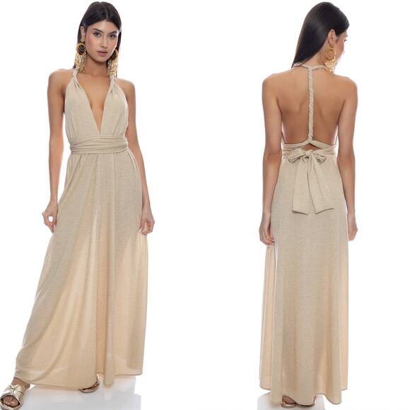 Luli Fama Gold Rush Cosita Buena Convertible Maxi Dress {M} NWT - Picture 1 of 13